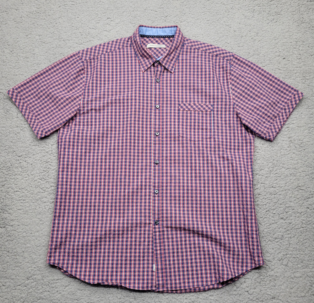 James Campbell Shirt Mens Extra Large Blue Red White Plaid Button Up